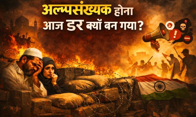 भारत में अल्पसंख्यक समुदाय की असुरक्षा और सामाजिक भय का प्रतीकात्मक दृश्य