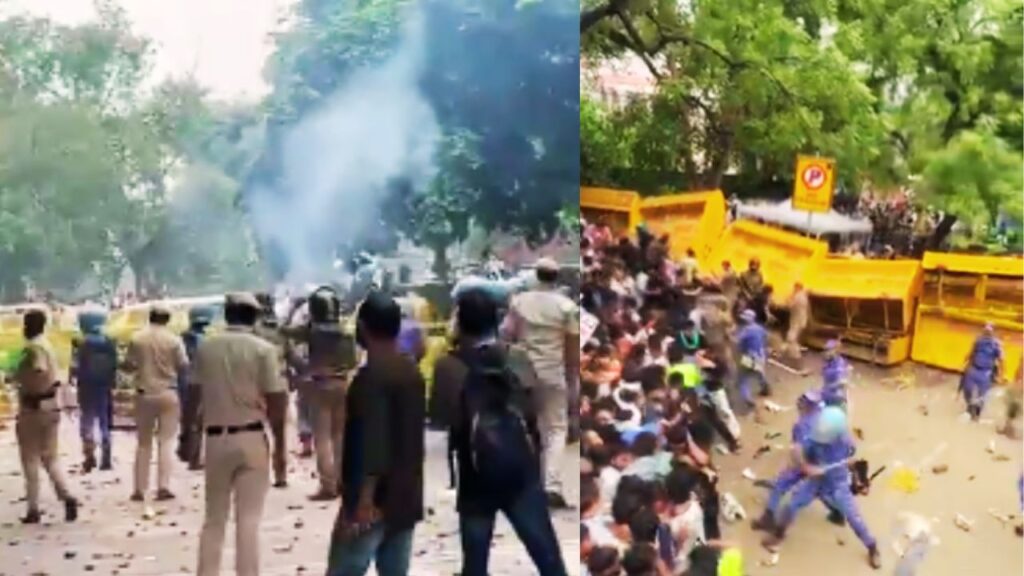 संसद मार्च के दौरान पुलिस कार्रवाई पर बयान देते राजद प्रवक्ता अरुण कुमार यादव