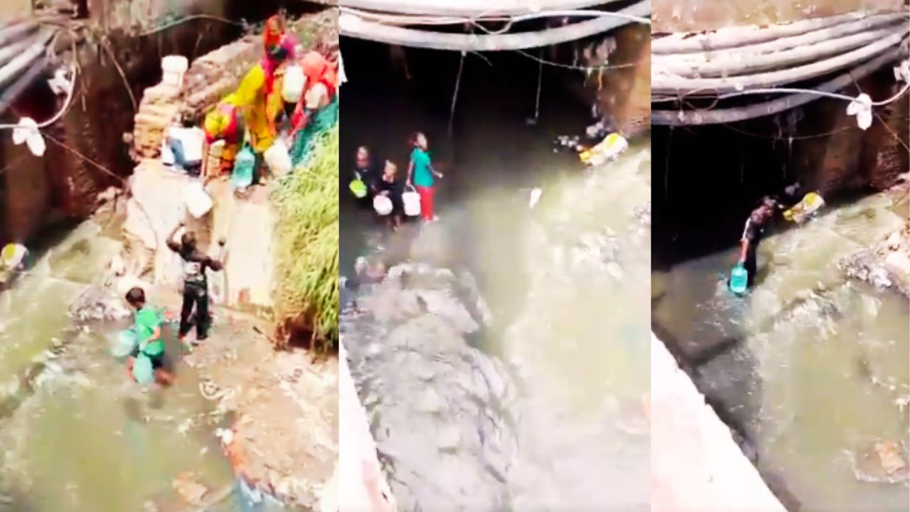 नोएडा सेक्टर-78 की वाल्मीकि बस्ती में पानी भरते लोग, 20 दिनों से बिजली और पानी संकट के कारण परेशान स्थानीय निवासी.